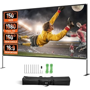image:imageVEVOR Outdoor Movie Screen wStand 150 Portable Movie Screen 169 HD Wide Angle Outdoor Projector Screen Front amp Rear Projection wStorage Bag amp Stand for Office Home Theater Outdoor Indoor Use  Front amp Rear Projection Wide Angle with Storage Bag for Office Home Theater Outdoor and Indoor Use Black and White150inch