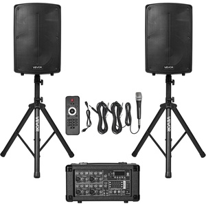 image:imageVEVOR Portable PA System with Microphone 300W Powered Sound System with 8 Channel Mixer Dual 8 Speakers Wireless Bluetooth Compact Stands USB SD XLR RCA Inputs for DJs Events Indoor ampOutdoor800W
