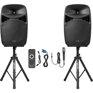 image:imageVEVOR Portable PA System with Microphone 300W Powered Sound System with 8 Channel Mixer Dual 8 Speakers Wireless Bluetooth Compact Stands USB SD XLR RCA Inputs for DJs Events Indoor ampOutdoor2000W