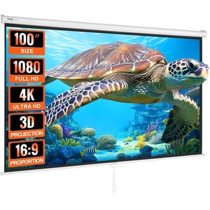 image:imageVEVOR Projector Screen 100 inch Manual Pull Down Projector Screen 169 4K 1080 HD Projector Screen AutoLocking Portable Projection Screen Projector Screen for Family Home Office TheaterTL100SA