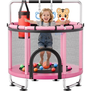 image:imageVEVOR 5560 Trampoline with Enclosure Net Swing and Basketball Hoop for KidsPink