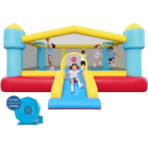 image:imageVEVOR Inflatable Bounce House 147 x 138 x 68 ft Jumping Bouncy Castle Inflatable Jumper for Kids with Slide Basketball Hoop Target Game amp Jumping Area Jumpings House Holds 34 Kids Ages 38Light Blue