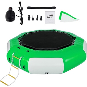 image:imageVEVOR Inflatable Water Trampoline 10ft Recreational Water Bouncer with Escalator Round Inflatable Water Trampoline in Green and White Floating Trampoline for Lakes Pools Calm Sea