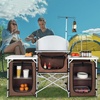 image:imageVEVOR Camping Kitchen Table Folding Outdoor Cooking Table with Storage Carrying Bag Aluminum Cook Station 3 Cupboard amp Detachable Windscreen Quick Setup for Picnics BBQ RV Traveling BlackBrown
