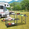 image:imageVEVOR Camping Kitchen Table with Sink Aluminum Folding Portable Outdoor Cook Station 2 Shelves amp Carrying Bag for Picnic BBQ Beach TravelingBlack