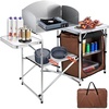 image:imageVEVOR Camping Kitchen Table Aluminum Portable Folding Camp Cook Station with Windscreen Cupboard Storage Organizer Carrying Bag Quick Installation for Outdoor Picnic Beach BBQ RV Traveling BrownBrown