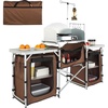image:imageVEVOR Camping Kitchen Table Folding Outdoor Cooking Table with Storage Carrying Bag Aluminum Cook Station 3 Cupboard amp Detachable Windscreen Quick Setup for Picnics BBQ RV Traveling BlackBrown