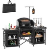 image:imageVEVOR Camping Kitchen Table Outdoor Camp Cooking Table Portable Cook Station with Storage Cupboard Carrying Bag Detachable Windscreen Quick Setup for BBQ Party Picnic RV Travel BlackBlack 3