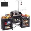 image:imageVEVOR Camping Kitchen Table Outdoor Camp Cooking Table Portable Cook Station with Storage Cupboard Carrying Bag Detachable Windscreen Quick Setup for BBQ Party Picnic RV Travel BlackBlack 1