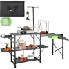 image:imageVEVOR Camping Kitchen Table with Sink Aluminum Folding Portable Outdoor Cook Station 2 Shelves amp Carrying Bag for Picnic BBQ Beach TravelingBlack
