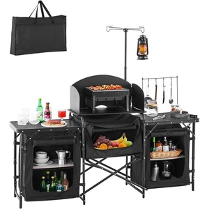 image:imageVEVOR Camping Kitchen Table Outdoor Camp Cooking Table Portable Cook Station with Storage Cupboard Carrying Bag Detachable Windscreen Quick Setup for BBQ Party Picnic RV Travel BlackBlack 3