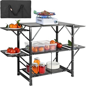 image:imageVEVOR Camping Kitchen Table SlimFold Cook Station Portable Folding Table with 4 Side Tables Heat Resistant Tabletop and Carrying Bag Ideal for Outdoor Picnics BBQs Camping RV TravelingBlack1