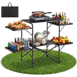 image:imageVEVOR Camping Kitchen Table SlimFold Cook Station Portable Folding Table with 4 Side Tables Heat Resistant Tabletop and Carrying Bag Ideal for Outdoor Picnics BBQs Camping RV TravelingBlack2
