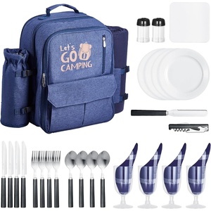image:imageVEVOR Picnic Backpack Beach Picnic Backpack Bag for 2 Person with Insulated Cooler Compartment Detachable BottleWine Holder Lightweight Blanket Plates amp Cutlery Set for Hiking Camping Navy Bluesingle layer for 4  blue