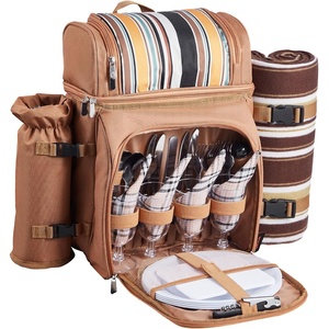 image:imageVEVOR Picnic Backpack Beach Picnic Backpack Bag for 2 Person with Insulated Cooler Compartment Detachable BottleWine Holder Lightweight Blanket Plates amp Cutlery Set for Hiking Camping Navy Bluedouble layer for 4  browne