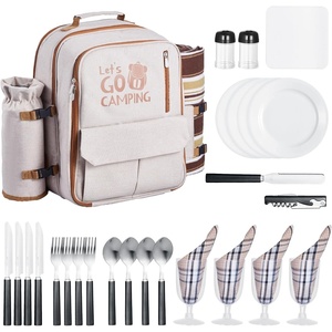 image:imageVEVOR Picnic Backpack Beach Picnic Backpack Bag for 2 Person with Insulated Cooler Compartment Detachable BottleWine Holder Lightweight Blanket Plates amp Cutlery Set for Hiking Camping Navy Bluesingle layer for 4  gray