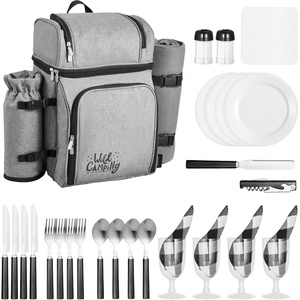 image:imageVEVOR Picnic Backpack Beach Picnic Backpack Bag for 2 Person with Insulated Cooler Compartment Detachable BottleWine Holder Lightweight Blanket Plates amp Cutlery Set for Hiking Camping Navy Bluedouble layer for 4  gray