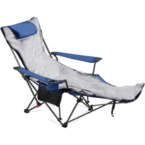 image:imageVEVOR Reclining Camping Chair 4 Adjustable Positions Portable Folding Lounger for Adults Mesh Beach Chair with Footrest amp Plush Cushion Supports 220 lbs Heavy Duty Camp Chairs for Patio BlueGray Padded