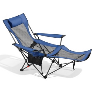 image:imageVEVOR Reclining Camping Chair 4 Adjustable Positions Portable Folding Lounger for Adults Mesh Beach Chair with Footrest amp Plush Cushion Supports 220 lbs Heavy Duty Camp Chairs for Patio BlueBlue