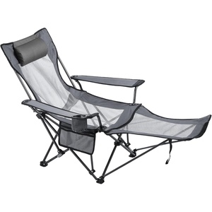 image:imageVEVOR Reclining Camping Chair 4 Adjustable Positions Portable Folding Lounger for Adults Mesh Beach Chair with Footrest amp Plush Cushion Supports 220 lbs Heavy Duty Camp Chairs for Patio BlueGrey