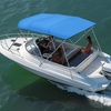 image:imageVEVOR 3 Bow Boat Bimini Tops 600D Polyester Canopy with Aluminum Alloy Frame Waterproof amp Sun Shade Boat Awning Canopy with Storage Bag 2 Support Poles 4 Straps 6Lx6772Wx46H Pacific BluePacific Bluetop cover replace