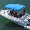 image:imageVEVOR 3 Bow Boat Bimini Tops 600D Polyester Canopy with Aluminum Alloy Frame Waterproof amp Sun Shade Boat Awning Canopy with Storage Bag 2 Support Poles 4 Straps 6Lx6772Wx46H Pacific BluePacific Blue
