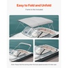 image:imageVEVOR 3 Bow Boat Bimini Tops 600D Polyester Canopy with Aluminum Alloy Frame Waterproof amp Sun Shade Boat Awning Canopy with Storage Bag 2 Support Poles 4 Straps 6Lx6772Wx46H Pacific BlueLight Greytop cover replace