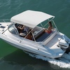 image:imageVEVOR 3 Bow Boat Bimini Tops 600D Polyester Canopy with Aluminum Alloy Frame Waterproof amp Sun Shade Boat Awning Canopy with Storage Bag 2 Support Poles 4 Straps 6Lx6772Wx46H Pacific BlueLight Grey