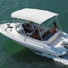 image:imageVEVOR 3 Bow Boat Bimini Tops 600D Polyester Canopy with Aluminum Alloy Frame Waterproof amp Sun Shade Boat Awning Canopy with Storage Bag 2 Support Poles 4 Straps 6Lx6772Wx46H Pacific BlueLight Grey