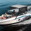 image:imageVEVOR 4 Bow  3 Bow Bimini Tops Detachable Mesh Sidewalls 600D Polyester Canopy with 1 Aluminum Alloy Frame Canvas Top for Boat Includes Storage Boot 2 Support Poles 2 Straps Light Grey4 Bow 8L x 54 H x 7984 W