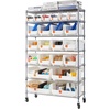 image:imageVEVOR 5Tier Rolling Bin Storage Rack 16 Organizer Bins Bin Rack Storage Steel Wire Shelving System with Wheels Mobile Tool Organizer for Garage Warehouse Office Restaurant Classroom Kitchen7Tier 22 Bins
