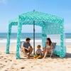 image:imageVEVOR Beach Cabana 6 x 6 ft Beach Canopy with Side Wall UPF 50 Protection Easy Setup Cabana Tent with Sand Pockets Large Portable Shade Sun Shelter Outdoor Umbrella for Whole Family amp FriendsLight Green Pattern