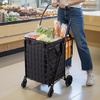 image:imageVEVOR Shopping Cart Folding Grocery Utility Cart with Dual Baskets Waterproof Liner amp Wheels 100 LBS Large Load Capacity Heavy Duty Laundry Basket for Laundry Shopping Camping Grocery LuggageMedium