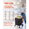 image:imageVEVOR Shopping Cart Folding Grocery Utility Cart with Dual Baskets Waterproof Liner amp Wheels 100 LBS Large Load Capacity Heavy Duty Laundry Basket for Laundry Shopping Camping Grocery LuggageMedium