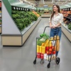 image:imageVEVOR Shopping Cart Folding Grocery Utility Cart with Dual Baskets Waterproof Liner amp Wheels 100 LBS Large Load Capacity Heavy Duty Laundry Basket for Laundry Shopping Camping Grocery LuggageLarge