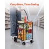 image:imageVEVOR Shopping Cart Folding Grocery Utility Cart with Dual Baskets Waterproof Liner amp Wheels 100 LBS Large Load Capacity Heavy Duty Laundry Basket for Laundry Shopping Camping Grocery LuggageSmall