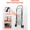 image:imageVEVOR Shopping Cart Folding Grocery Utility Cart with Dual Baskets Waterproof Liner amp Wheels 100 LBS Large Load Capacity Heavy Duty Laundry Basket for Laundry Shopping Camping Grocery LuggageMedium