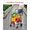 image:imageVEVOR Shopping Cart Folding Grocery Utility Cart with Dual Baskets Waterproof Liner amp Wheels 100 LBS Large Load Capacity Heavy Duty Laundry Basket for Laundry Shopping Camping Grocery LuggageLarge