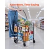 image:imageVEVOR Shopping Cart Folding Grocery Utility Cart with Dual Baskets Waterproof Liner amp Wheels 100 LBS Large Load Capacity Heavy Duty Laundry Basket for Laundry Shopping Camping Grocery LuggageMedium