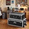 image:imageVEVOR Storage Trunk Set of 2 Wooden Suitcase Storage Boxes with Padlocks Large Trunk Includes Casters amp 3 Metal Handles Decorative Store Chest with Lids for Travel Apartment Dorm PinkBlack