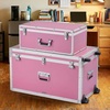 image:imageVEVOR Storage Trunk Set of 2 Wooden Suitcase Storage Boxes with Padlocks Large Trunk Includes Casters amp 3 Metal Handles Decorative Store Chest with Lids for Travel Apartment Dorm PinkPink