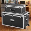 image:imageVEVOR Storage Trunk Set of 2 Wooden Suitcase Storage Boxes with Padlocks Large Trunk Includes Casters amp 3 Metal Handles Decorative Store Chest with Lids for Travel Apartment Dorm PinkBlack