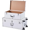 image:imageVEVOR Storage Trunk Set of 2 Wooden Suitcase Storage Boxes with Padlocks Large Trunk Includes Casters amp 3 Metal Handles Decorative Store Chest with Lids for Travel Apartment Dorm PinkWhite