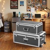 image:imageVEVOR Storage Trunk Set of 2 Wooden Suitcase Storage Boxes with Padlocks Large Trunk Includes Casters amp 3 Metal Handles Decorative Store Chest with Lids for Travel Apartment Dorm PinkGray