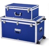 image:imageVEVOR Storage Trunk Set of 2 Wooden Suitcase Storage Boxes with Padlocks Large Trunk Includes Casters amp 3 Metal Handles Decorative Store Chest with Lids for Travel Apartment Dorm PinkBlue