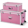 image:imageVEVOR Storage Trunk Set of 2 Wooden Suitcase Storage Boxes with Padlocks Large Trunk Includes Casters amp 3 Metal Handles Decorative Store Chest with Lids for Travel Apartment Dorm PinkPink