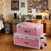 image:imageVEVOR Storage Trunk Set of 2 Wooden Suitcase Storage Boxes with Padlocks Large Trunk Includes Casters amp 3 Metal Handles Decorative Store Chest with Lids for Travel Apartment Dorm PinkPink
