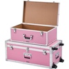image:imageVEVOR Storage Trunk Set of 2 Wooden Suitcase Storage Boxes with Padlocks Large Trunk Includes Casters amp 3 Metal Handles Decorative Store Chest with Lids for Travel Apartment Dorm PinkPink