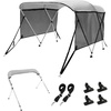 image:imageVEVOR 4 Bow  3 Bow Bimini Tops Detachable Mesh Sidewalls 600D Polyester Canopy with 1 Aluminum Alloy Frame Canvas Top for Boat Includes Storage Boot 2 Support Poles 2 Straps Light Grey3 Bow 6L x 46 H x 6772 W