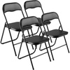image:imageVEVOR 4 Pack Folding Chairs Foldable Plastic Chair with Reinforced Metal Frame Heavy Duty Portable Party Chairs Stackable Indoor Outdoor Seat wNonSlip Feet for Event Dining Patio 350lbs CapacityBlack Leather